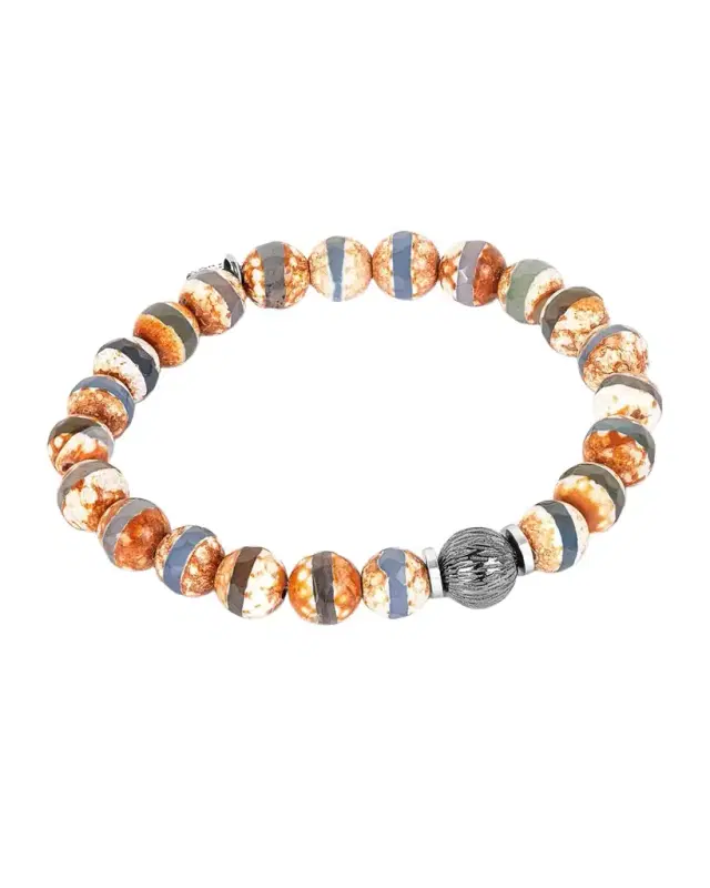 Men's Brown Agate Beaded Bracelet