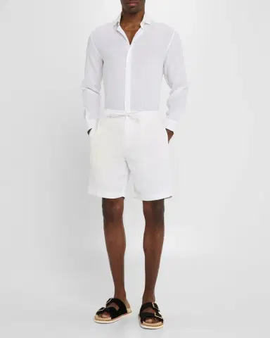 Frescobol Carioca Men's Felipe Linen and Cotton Drawstring Shorts | Thumbnail 2 Frescobol Carioca Men's Felipe Linen and Cotton Drawstring Shorts | Thumbnail 2