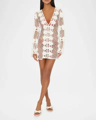 Milly Floral Crochet Mini Sun Dress Coverup | Thumbnail 3