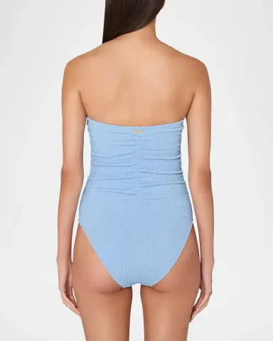 Milly Cabana Textured Ruched Strapless One-Piece Swimsuit | Thumbnail 3