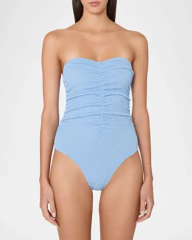 Milly Cabana Textured Ruched Strapless One-Piece Swimsuit | Thumbnail 4
