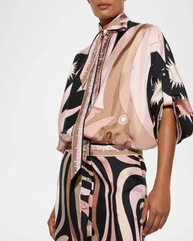 Pucci Marmo Silk Neck-Tie 3/4-Sleeve Mini Shirtdress | Thumbnail 5 Pucci Marmo Silk Neck-Tie 3/4-Sleeve Mini Shirtdress | Thumbnail 5