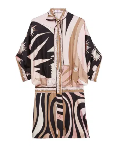 Pucci Marmo Silk Neck-Tie 3/4-Sleeve Mini Shirtdress | Thumbnail 1 Pucci Marmo Silk Neck-Tie 3/4-Sleeve Mini Shirtdress | Thumbnail 1