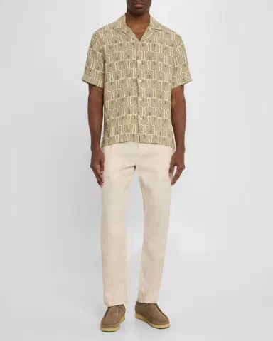 Frescobol Carioca Men's Oscar Linen and Cotton Drawstring Chino Trousers | Thumbnail 2