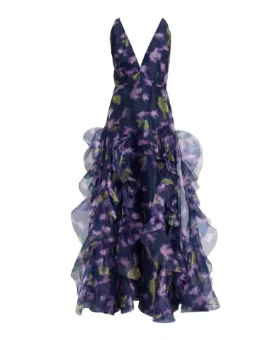 BCBGMAXAZRIA Low-Back Deep V-Neck Organza Gown | Thumbnail 1