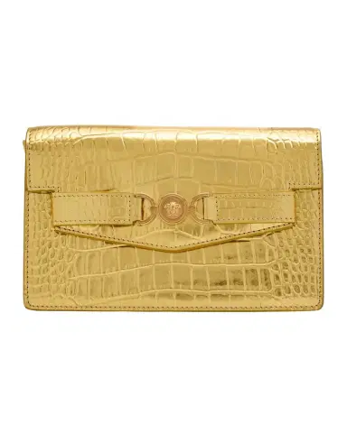 Versace La Medusa Laminated Croc-Embossed Wallet on Chain | Thumbnail 1 Versace La Medusa Laminated Croc-Embossed Wallet on Chain | Thumbnail 1