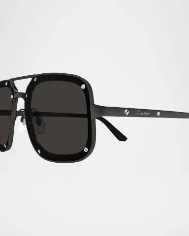 Cartier Men's Double-Bridge Metal Rectangle Sunglasses | Thumbnail 2 Cartier Men's Double-Bridge Metal Rectangle Sunglasses | Thumbnail 2