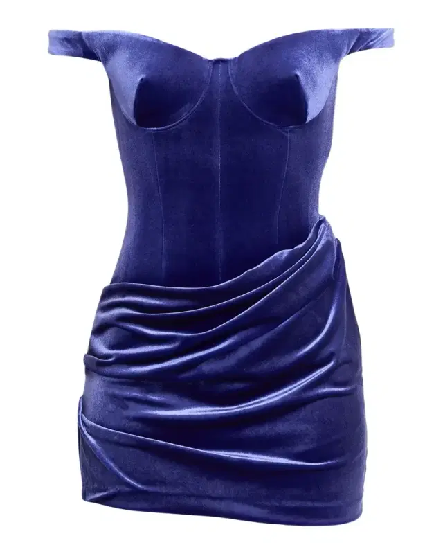 Off-The-Shoulder Velvet Bustier Draped Mini Dress