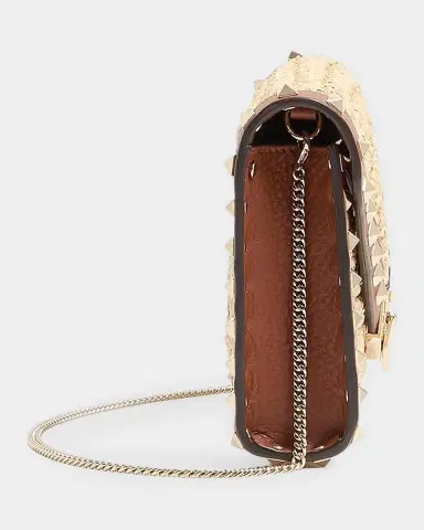 Valentino Garavani Mini Rockstud Raffia Leather-Trim Shoulder Bag | Thumbnail 4 Valentino Garavani Mini Rockstud Raffia Leather-Trim Shoulder Bag | Thumbnail 4