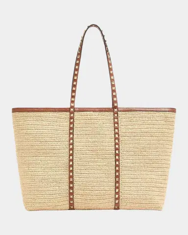 Valentino Garavani Rockstud Raffia Leather-Trim Tote Bag | Thumbnail 3 Valentino Garavani Rockstud Raffia Leather-Trim Tote Bag | Thumbnail 3