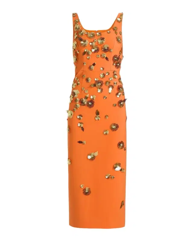 Flower Appliqué Sleeveless Midi Dress
