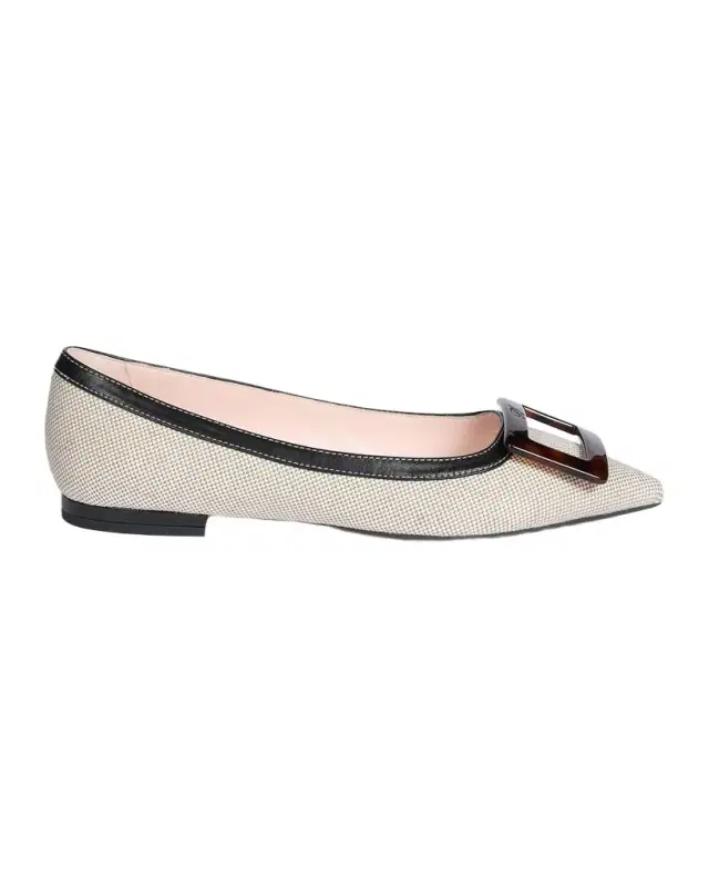 Gommettine Linen and Leather Ballerina Flats