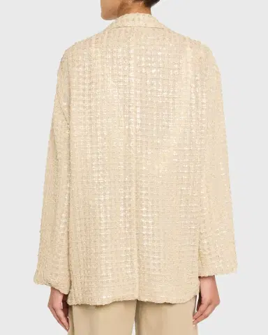 Brunello Cucinelli Paillette Linen-Blend Wrap Blazer Jacket | Thumbnail 3