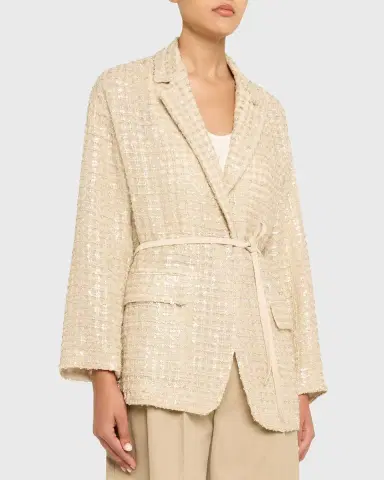 Brunello Cucinelli Paillette Linen-Blend Wrap Blazer Jacket | Thumbnail 4