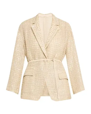 Brunello Cucinelli Paillette Linen-Blend Wrap Blazer Jacket | Thumbnail 1