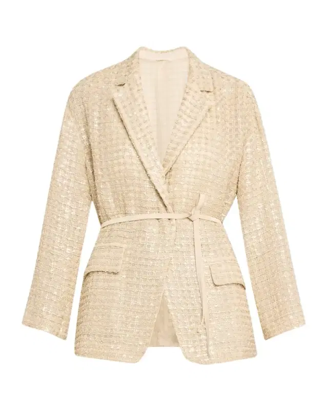 Paillette Linen-Blend Wrap Blazer Jacket