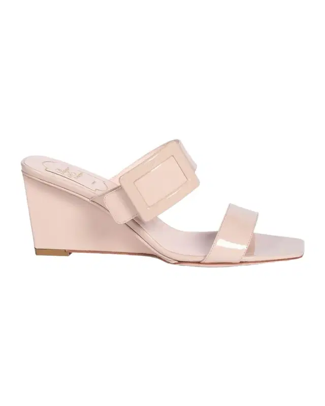 60mm Belle Vivier Patent Leather Wedge Mule Sandals
