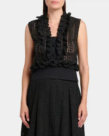 Alberta Ferretti Eyelet Embroidered Ruffle Sleeveless Top | Thumbnail 3 Alberta Ferretti Eyelet Embroidered Ruffle Sleeveless Top | Thumbnail 3