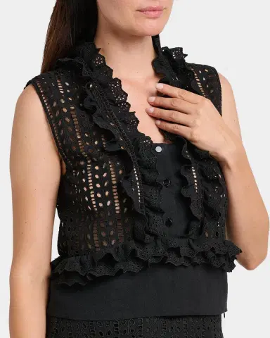 Alberta Ferretti Eyelet Embroidered Ruffle Sleeveless Top | Thumbnail 4 Alberta Ferretti Eyelet Embroidered Ruffle Sleeveless Top | Thumbnail 4