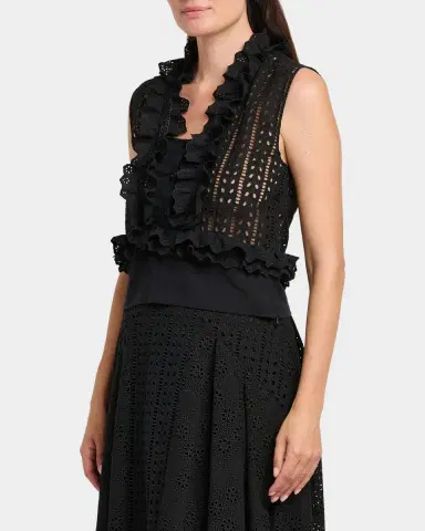 Alberta Ferretti Eyelet Embroidered Ruffle Sleeveless Top | Thumbnail 5 Alberta Ferretti Eyelet Embroidered Ruffle Sleeveless Top | Thumbnail 5