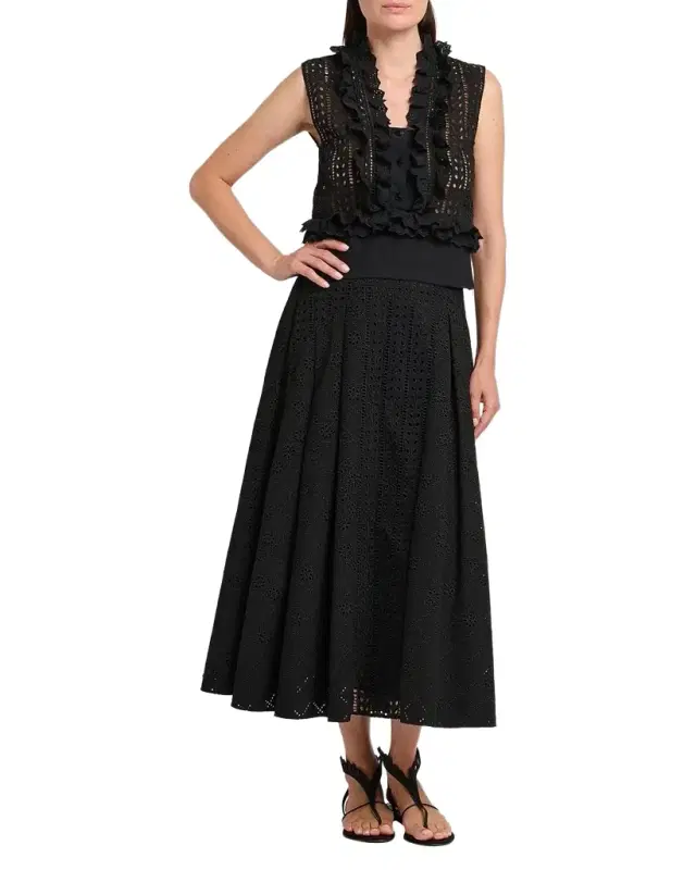 Eyelet Embroidered Ruffle Sleeveless Top