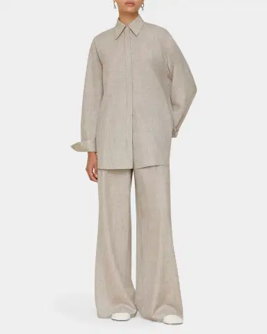 Lafayette 148 New York Astor Pleated Wide-Leg Melange Pants | Thumbnail 2