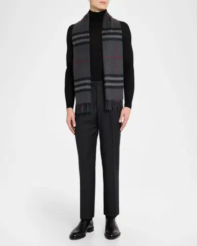 Burberry Men's Classic Check Cashmere Fringe Scarf | Thumbnail 2