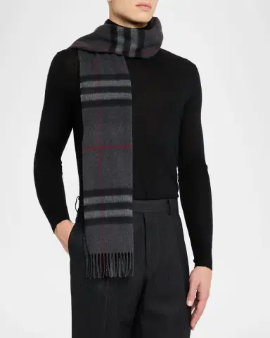 Burberry Men's Classic Check Cashmere Fringe Scarf | Thumbnail 3