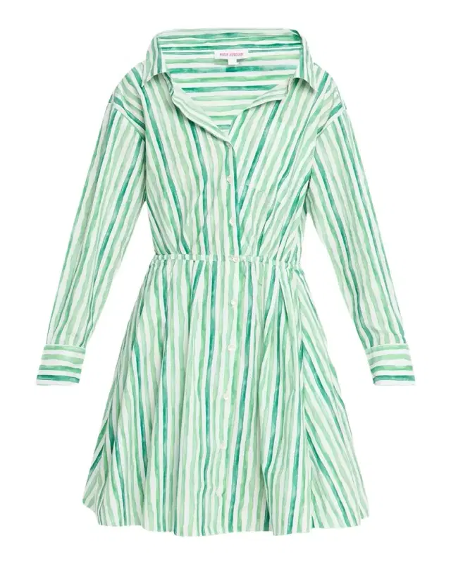 Falling Off The Shoulder Striped Poplin Mini Shirtdress