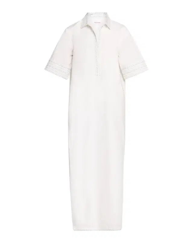 Short-Sleeve Cotton Poplin Maxi Caftan Dress
