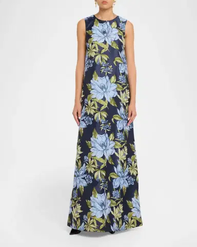 Aidan Mattox Sleeveless Beaded Floral Jacquard Gown | Thumbnail 2