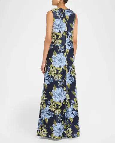 Aidan Mattox Sleeveless Beaded Floral Jacquard Gown | Thumbnail 3