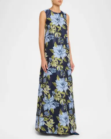 Aidan Mattox Sleeveless Beaded Floral Jacquard Gown | Thumbnail 4