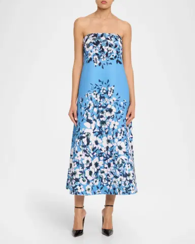 Aidan Mattox Strapless Floral-Print Scuba Midi Dress | Thumbnail 2
