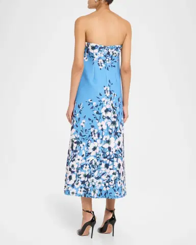 Aidan Mattox Strapless Floral-Print Scuba Midi Dress | Thumbnail 3