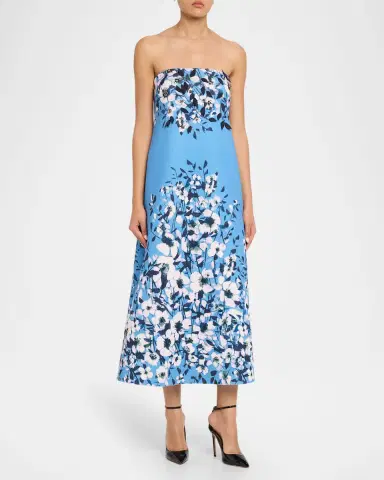 Aidan Mattox Strapless Floral-Print Scuba Midi Dress | Thumbnail 4