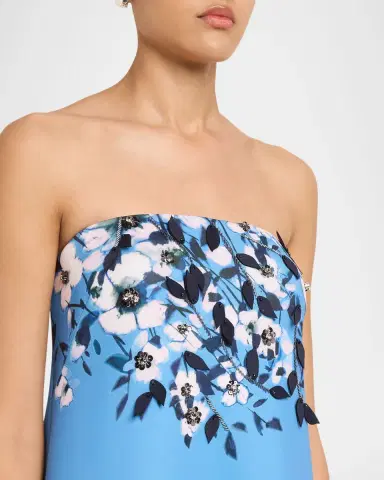 Aidan Mattox Strapless Floral-Print Scuba Midi Dress | Thumbnail 5