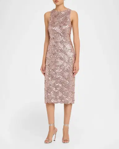 Aidan Mattox Scalloped Bead & Crystal Midi Sheath Dress | Thumbnail 2 Aidan Mattox Scalloped Bead & Crystal Midi Sheath Dress | Thumbnail 2