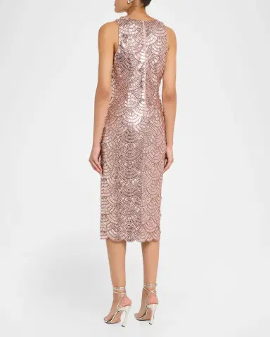 Aidan Mattox Scalloped Bead & Crystal Midi Sheath Dress | Thumbnail 3 Aidan Mattox Scalloped Bead & Crystal Midi Sheath Dress | Thumbnail 3