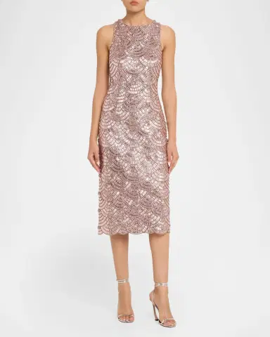 Aidan Mattox Scalloped Bead & Crystal Midi Sheath Dress | Thumbnail 4 Aidan Mattox Scalloped Bead & Crystal Midi Sheath Dress | Thumbnail 4