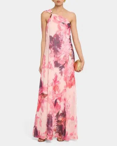 Aidan Mattox Draped One-Shoulder Chiffon Gown | Thumbnail 4