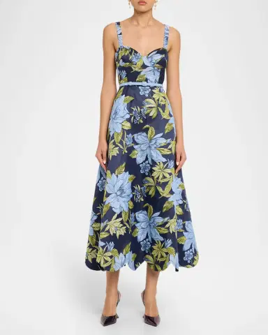 Aidan Mattox Floral Jacquard Sweetheart Midi Dress | Thumbnail 2