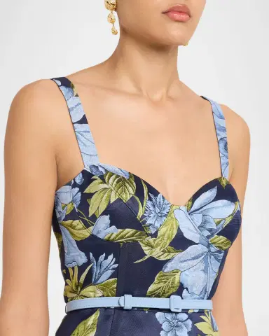 Aidan Mattox Floral Jacquard Sweetheart Midi Dress | Thumbnail 5