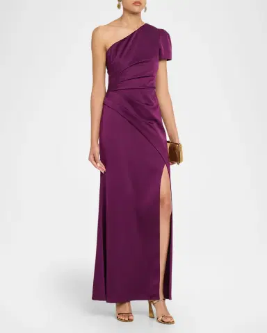 Aidan Mattox Pleated One-Shoulder Crepe Back Satin Gown | Thumbnail 2 Aidan Mattox Pleated One-Shoulder Crepe Back Satin Gown | Thumbnail 2