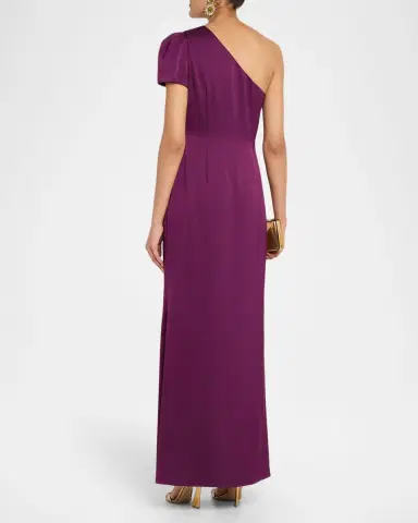 Aidan Mattox Pleated One-Shoulder Crepe Back Satin Gown | Thumbnail 3 Aidan Mattox Pleated One-Shoulder Crepe Back Satin Gown | Thumbnail 3