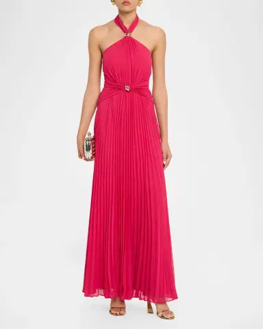 Aidan Mattox Pleated Chiffon Halter Gown | Thumbnail 2 Aidan Mattox Pleated Chiffon Halter Gown | Thumbnail 2