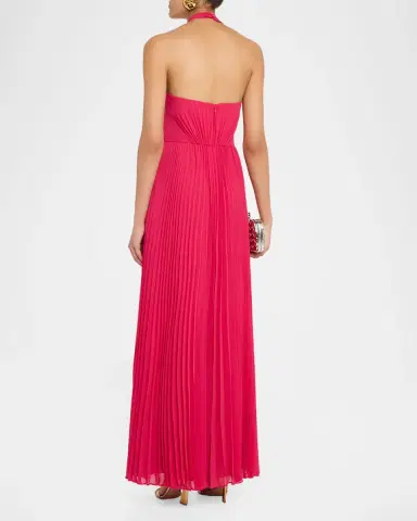 Aidan Mattox Pleated Chiffon Halter Gown | Thumbnail 3 Aidan Mattox Pleated Chiffon Halter Gown | Thumbnail 3