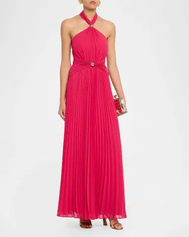 Aidan Mattox Pleated Chiffon Halter Gown | Thumbnail 4 Aidan Mattox Pleated Chiffon Halter Gown | Thumbnail 4