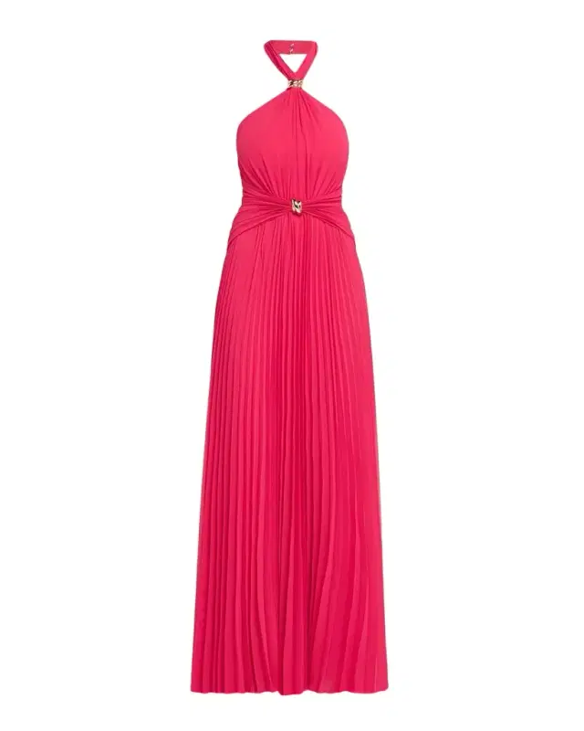 Aidan Mattox Pleated Chiffon Halter Gown