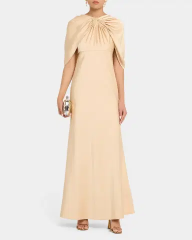 Aidan Mattox Twist-Front Satin Cape Gown | Thumbnail 2 Aidan Mattox Twist-Front Satin Cape Gown | Thumbnail 2